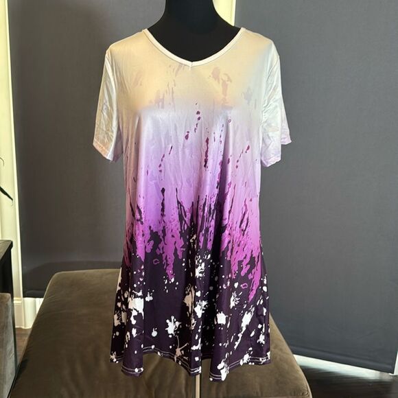 Women’s Purple Ombré Plus Sized Short Sleeve T-Shirt Tunic Top Size XXL NEW - Picture 1 of 7